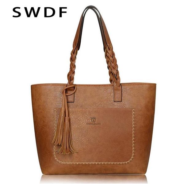 

swdf 2020 national pu leather women handbags bolsas mujer large vintage tassel shoulder bags shopping tote bag purse sac a main