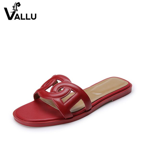 

women slippers summer 2018 casual genuine leather shoes woman solid cut out retro women flats plus size 41 y200423, Black