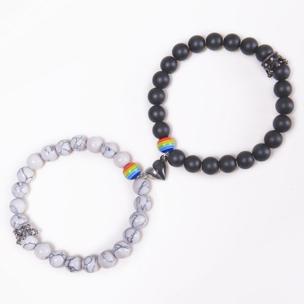 

natural stone magnetic bracelet crown couple bracelet 1 pair for 2, Black