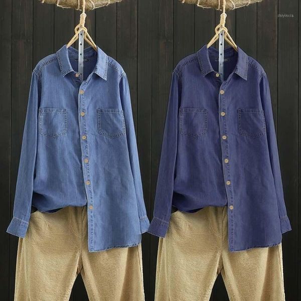 

plus size 5xl women cotton linen blouses zanzea 2020 spring denim blue shirts buttons down lapel neck tunic casual blusas1, White