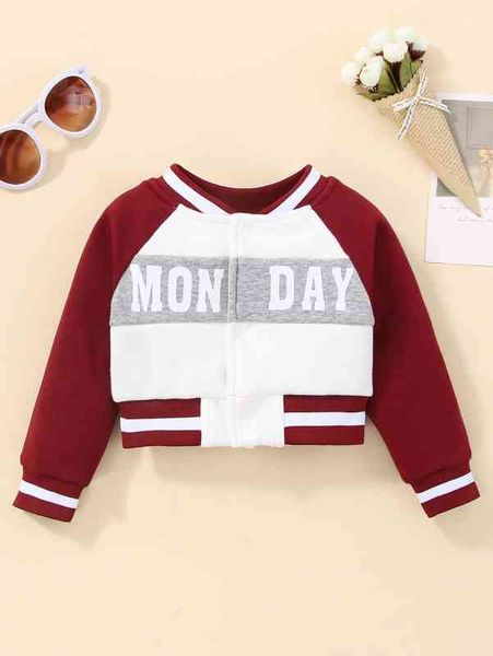 

baby letter graphic raglan sleeve colorblock bomber jacket she, Blue;gray