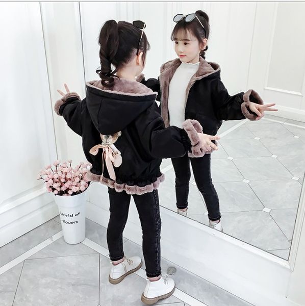

girls autumn and winter jackets 2020 new spring pu leather clothing children's western style black color coat plus velvet thickening, Blue;gray