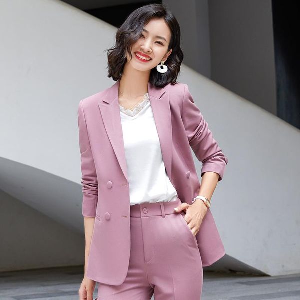 

women's two piece pants autumn and winter high-quality professional suit two-piece overalls female fashion lady jacket slim trousers te, White