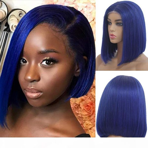

blue wig synthetic glueless short lace front bob wigs heat resistant fiber short bob cut lacefront wig for black women