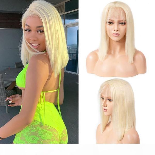 

613 lace front human hair wigs bob cut wigs straight transparent short full lace wigs 130%~150% honey blonde unprocessed human hair, Black;brown