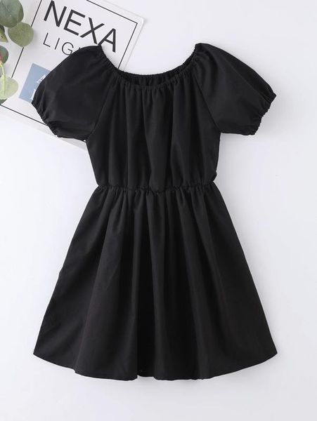

girls puff sleeve a-line dress she, Red;yellow