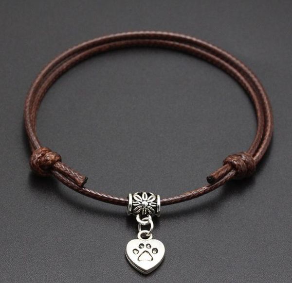 20 stücke Glück Hund Pfote Herz charms Rot wachs String Schnur Glück Armbänder Armreif Für Frauen Männer Armband Mode Schmuck