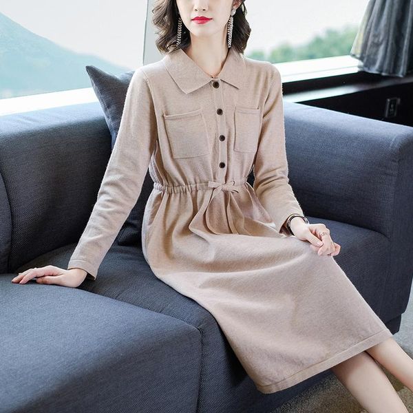 

casual dresses coigarsam full sleeve women dress knitting khaki 8790, Black;gray