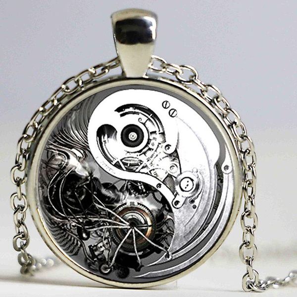

pendant necklaces jewelry retro steampunk gear yin yang tai chi for women necklace&pendants christmas gift girls, Silver