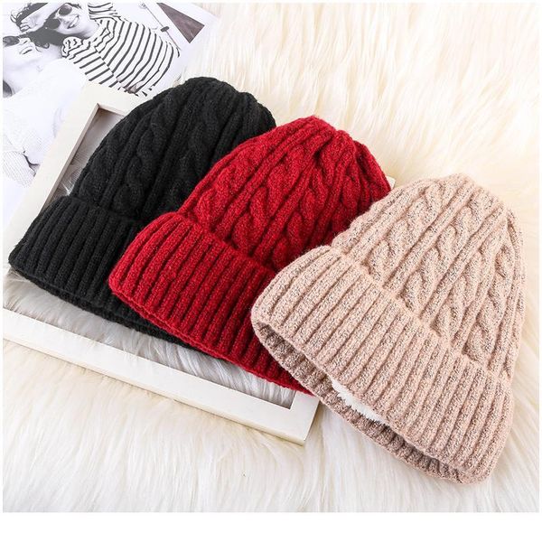 

new knitted caps women men skullcap winter hat plus velvet wool cap warm hats skullies beanies thick cap w jlljik, Black;white