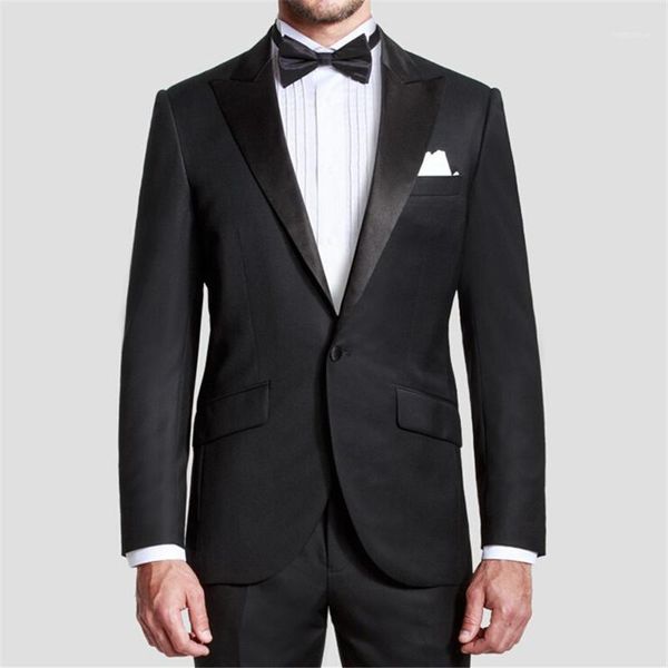 Costumes pour hommes Blazers en gros sur mesure noir hommes costume garçons d'honneur mariage pour hommes formel affaires fête Blazers + pantalon + bow1