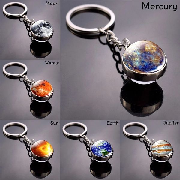 

solar system planet keychain keyring galaxy nebula space key chain moon earth sun art picture double side glass ball keyring, Silver
