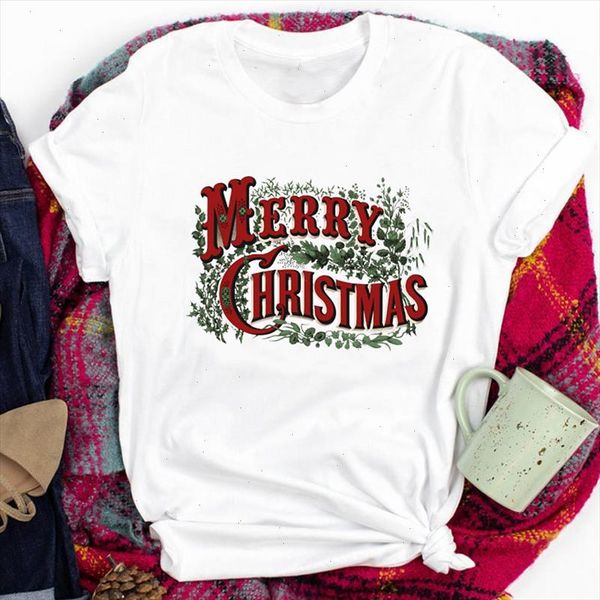 

women lady clothing new year 90s trend winter holiday merry christmas print tshirt clothes graphic female t tee t shirt, White