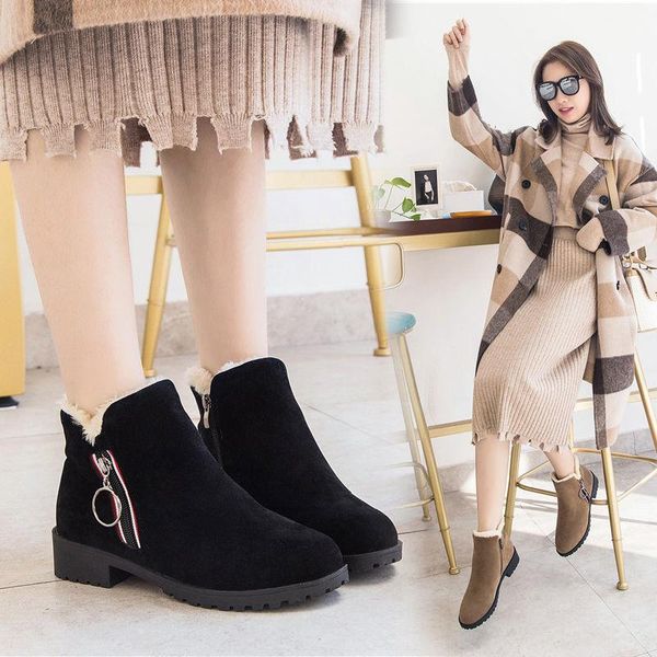 

bootded boots round toe zipper женская обувь сапоги женская зимняя обувь австралия хлопок дамы низкая 2021 лодыжка резина бег, Black