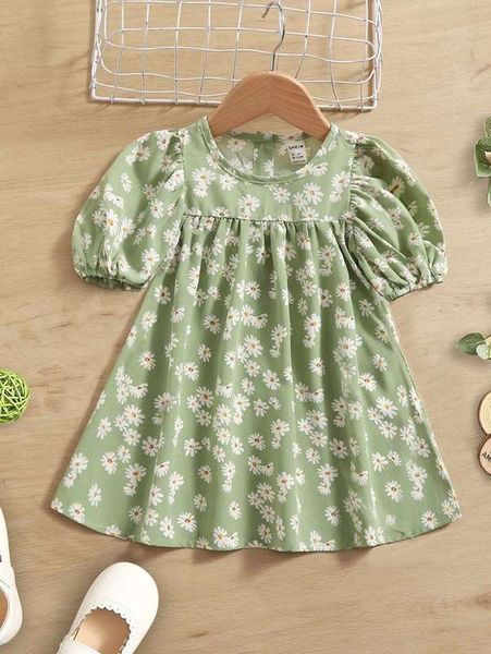 

baby daisy print puff sleeve dress she, Red;yellow