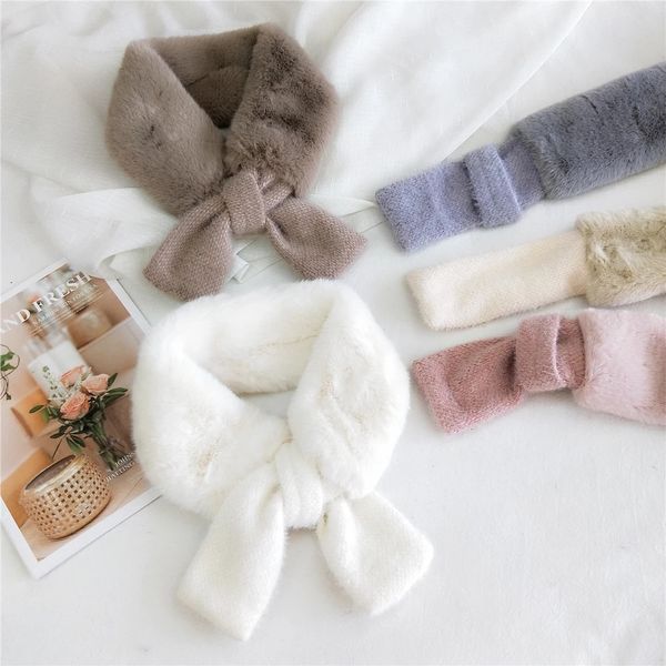 

2020 new knitted plush women's scarf winter soft women faux fur scarfs japanese cute warm ins students fur collar neck scarves, Blue;gray