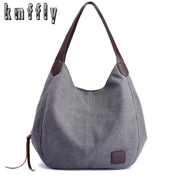 

2020 women canvas handbags female hobos shoulder bags vintage solid multi-pocket ladies large capacity totes bolsas