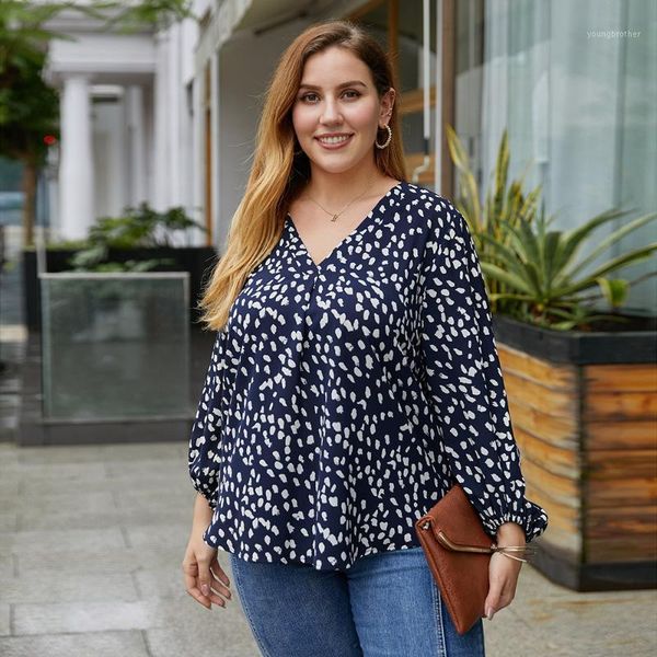 

women's blouses & shirts gxds plus size loose blouse 2021 autumn fashion spot printing v-neck office casual long-sleeved club ladies sh, White