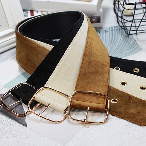 

20 flannelette waist girdle for ladies retro velvet belt round square metal pin buckle decorative casual wide waistband women, Black;brown