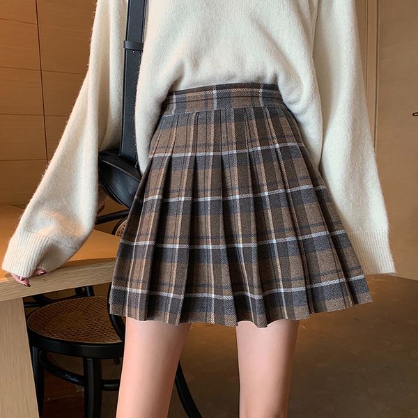 

preppy style autumn winter fashion brand plaid pleated skirt vintage a-line high waist mini skirts womens hipster ins new saia y1214, Black