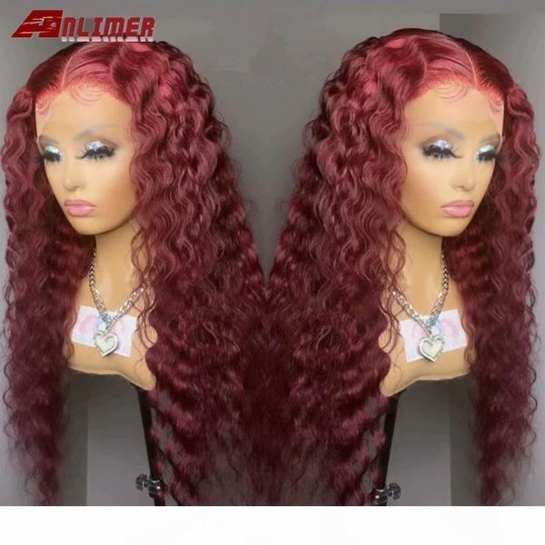 

anlimer curly red burgundy lace frontal wig brazilian closure wig 13x6 99j colored ombre lace front human hair wigs, Black;brown