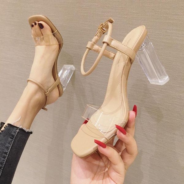 

2020 new summer fashion women block sandals transparent sandal female fairy thick super highheelheel open toe crystal heels, Black
