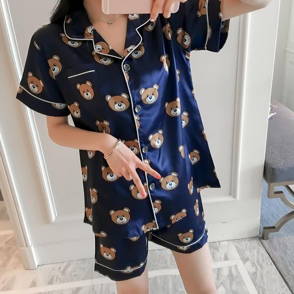 

printing summer wavmit short sleeve silk pajamas set two pieces set women sleepwear nightwear for women sleeping set 200929, Red;black