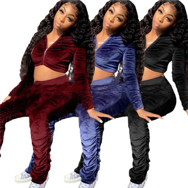 

women 2 piece sets sweatsuits 2xl plain fleece jacket pants solid color long sleeve crop fall winter casual clothing capris 4332, Gray