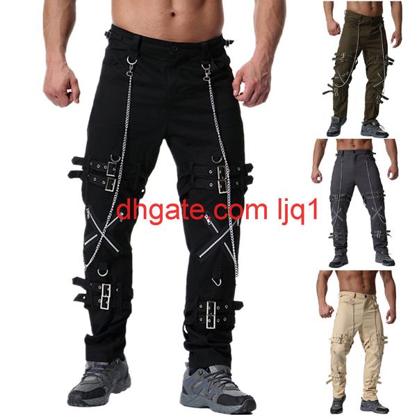 

new personalized metal decoration men's casual overalls in spring and summer of 2019 european men's pants, Black