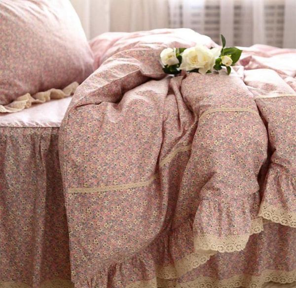 

european pastoral flower single double bedding set,4pc twin full king  home textile cotton bedskirt pillow case duvet cover