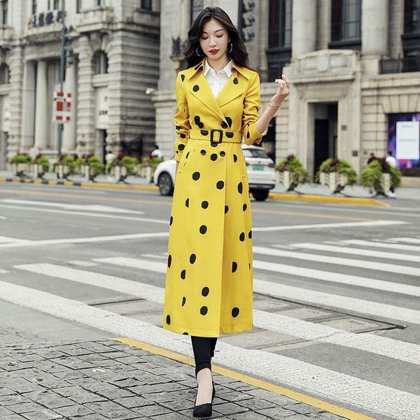 

autumn winter elegant women yellow trench coat vintage turn-down collar warm long trench with belt, Tan;black