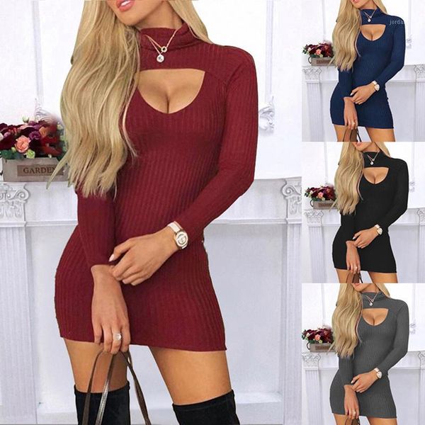 

basic long sleeve black ladies dresses harajuku punk casual dress women cut out high neck bodycon mini dress autumn1, Black;gray