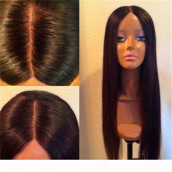 

brazilian silk straight lace front wig middle parting virgin hair full lace silk base human hair wigs for women, Black;brown