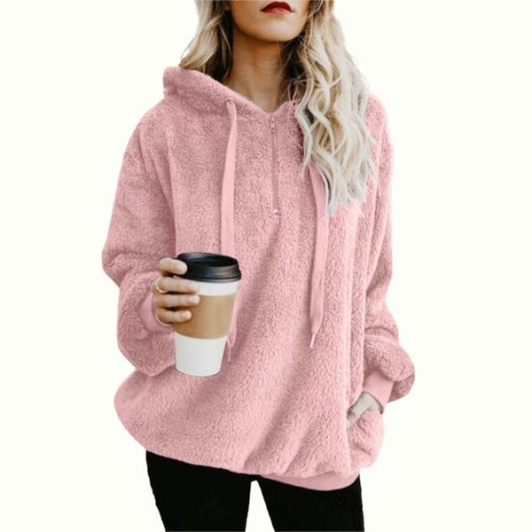 

women teddy fleece hoodies zip front long sleeve fuzzy shaggy warm hooded sweatshirts coats, Black