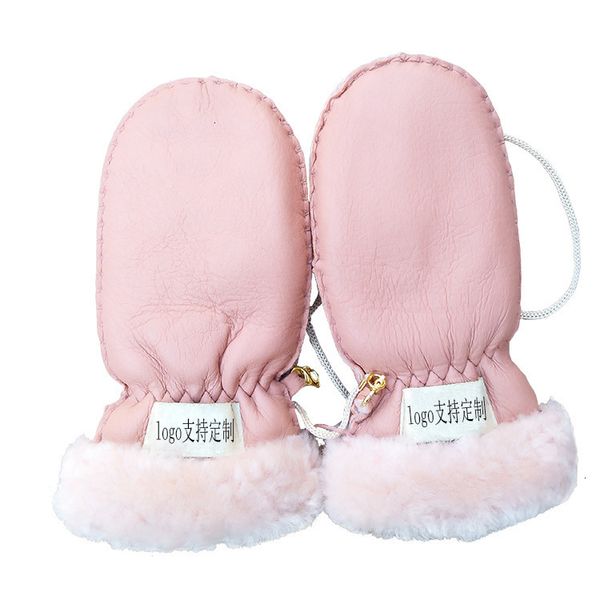 

sheepskin wool integrated gloves for boys girls' mittens of mitten leather warm and thickened in winter, Blue;gray