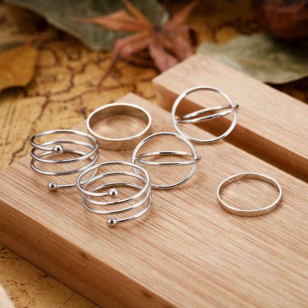 

multi layer ring hiphop simple design punk anillos vintage gold color joint rock sets for women jewelry korean version goth, Silver