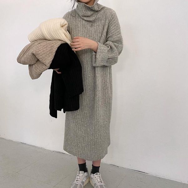 

khaki big size knitting sweater loose fit turtleneck long sleeve women pullovers new fashion tide autumn winter 2021, White;black