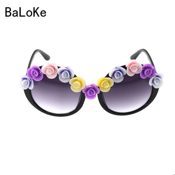 

sunglasses big round frame brand designer baroque personality angel colorful flowers women fashion, White;black
