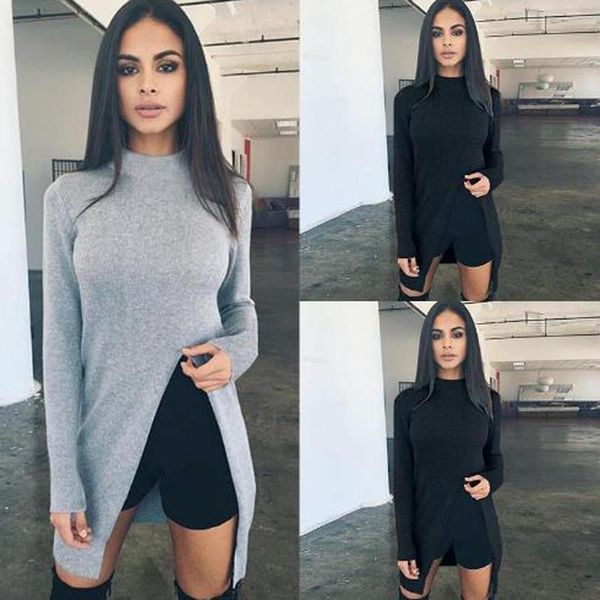 

women's sweaters vintage sweater women long sleeve knitted turtleneck high split pullovers casual knitwear solid clothing, White;black