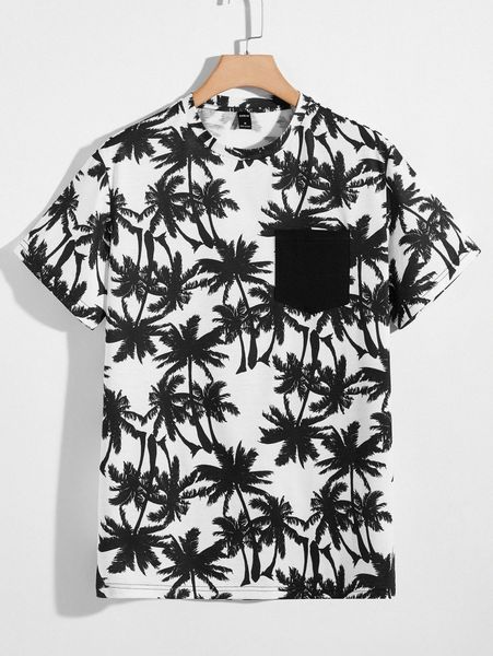 

men pocket front tropical print 88bm#, White;black