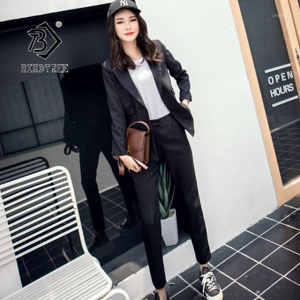 

2020 autumn women's blazer pants suits solid office lady formal fashion notched collar single breasted two pieces set s96929d1, White
