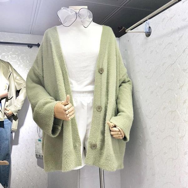 

women's knits & tees 2021 fashion pure color south korea east gate autumn/winter loose versatile casual sweater cardigan, White