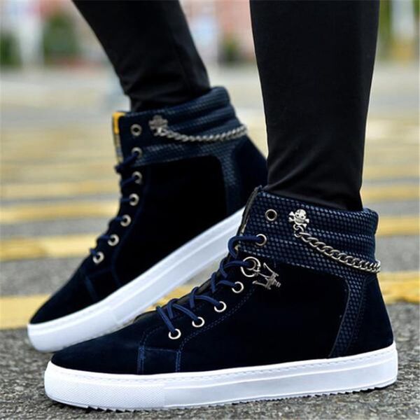 

designer 2020 new men's shoes fashion chain canvas high casual men's sneakers shoes comfortable non-slip sports, Black