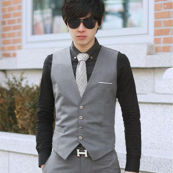 

2018 spring men solid blazer vest fashion slim young boy casual short large size gentleman korean fashion gray black vest1, Black;white