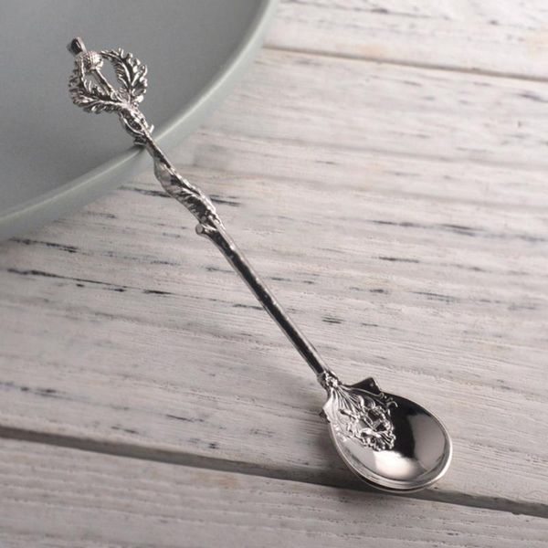 

spoons zinc alloy retro coffee spoon tableware creative thistle leaf spoon(bronze)1