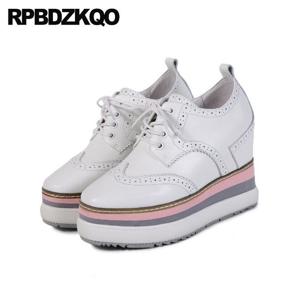

dress shoes brogue silver hidden genuine leather women platform lace up pumps china heels super ultra round toe white, Black