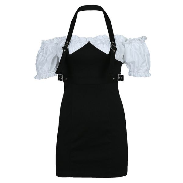 

2021 new black white with high waist feminine spring and summer thin shoulder fashion temperament dress custom i4gr, Black;gray