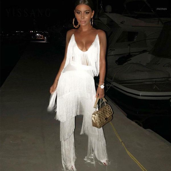 

yissang long pants and strap tassel set trousers solid party club casual wear suits red white women two piece sets1, Gray