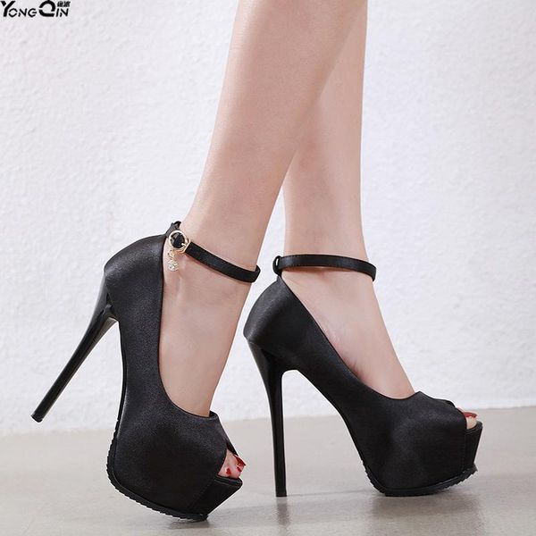 

peep toe woman pumps wedding party shoes platform high heels ladies shoes, Black