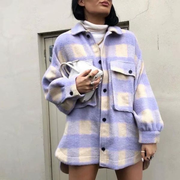 

deat 2021 autumn spring new plaid long sleeve turn down collar coat single breasted irregular loose long rc087, Black;brown